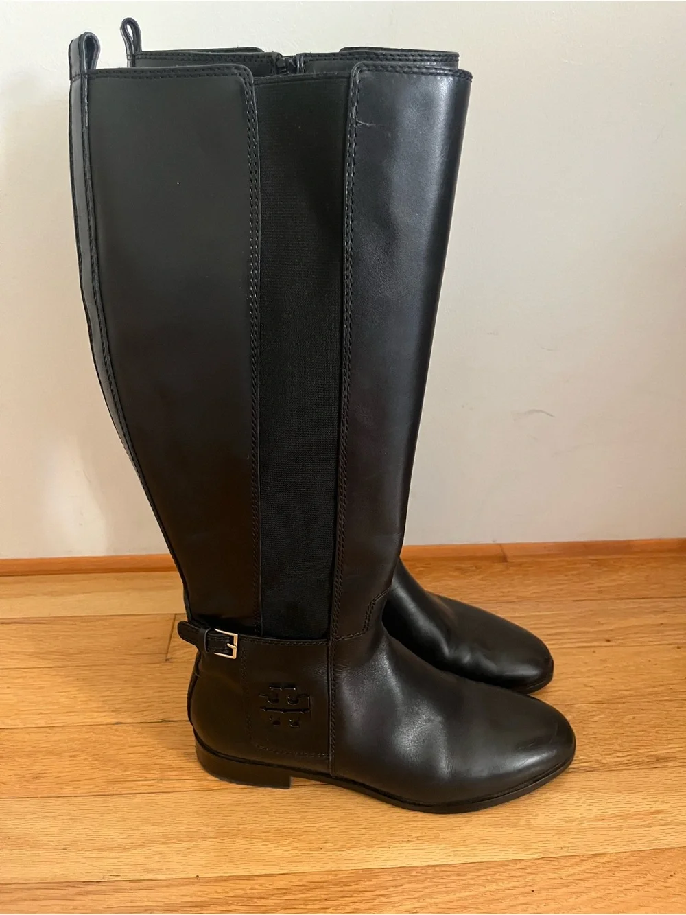 Tory Burch Black Leather Knee-High Riding Boots